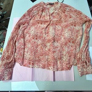 Express Women's Blouse - Red and White Floral